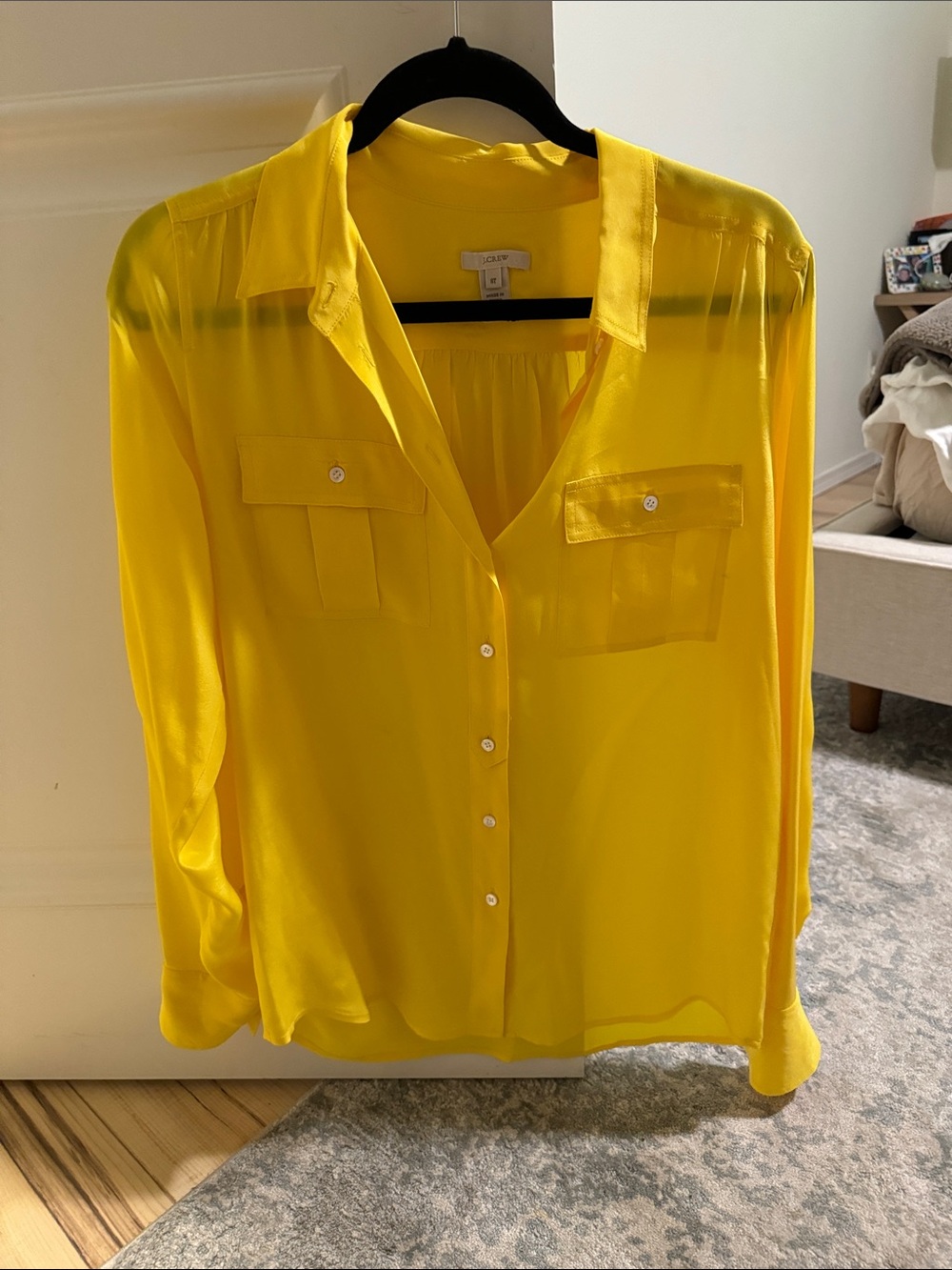 J. Crew Bright Yellow Button-Front Silk Blouse